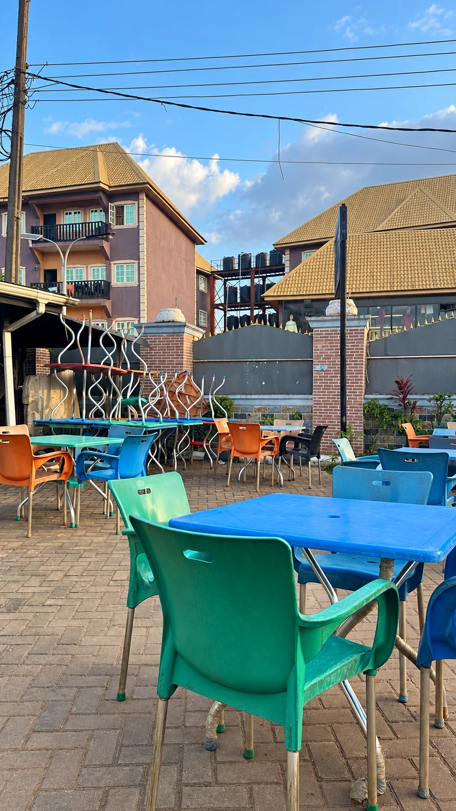 Colourful courtyard tables at the Evening Hang Out Bar
