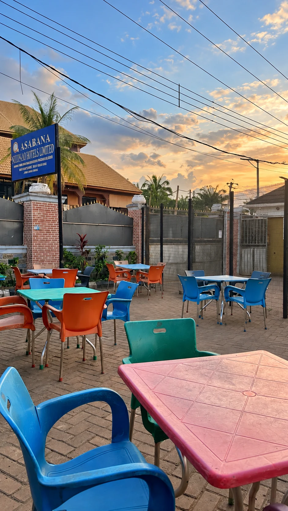 Outdoor seating at the Evening Hang Out Bar beside the Asabana gate